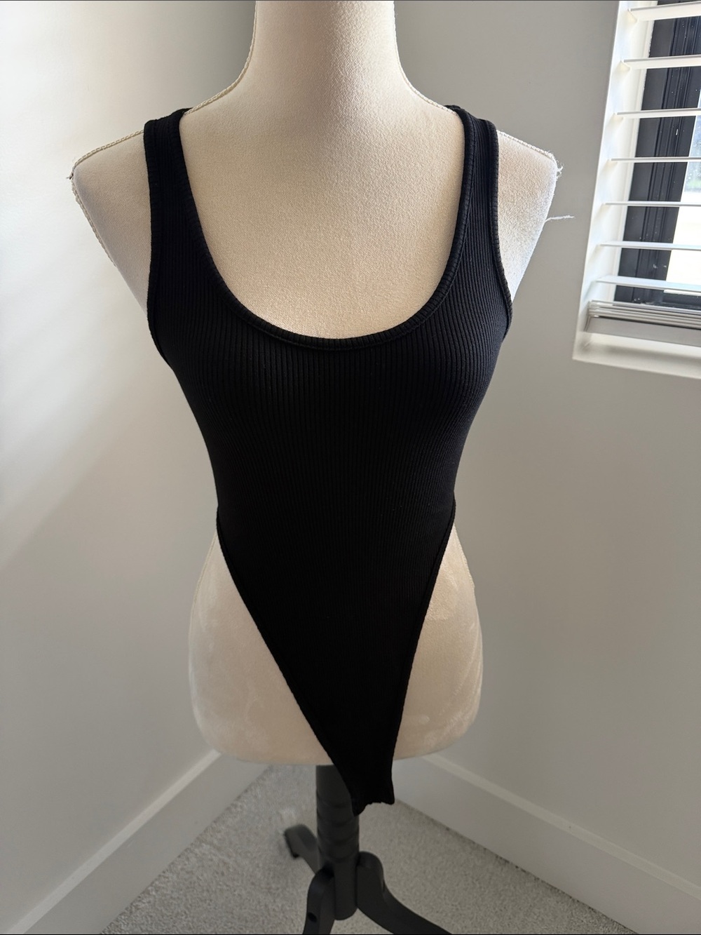 Black Ribbed Tank Bodysuit - Women Tops